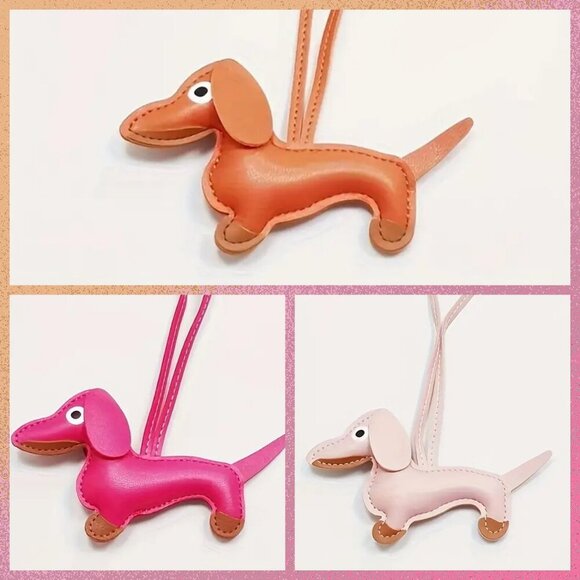 Puffy Large Dachshund Dog Purse and Bag Accessory or Keychain Pastel Pink - Picture 5 of 13